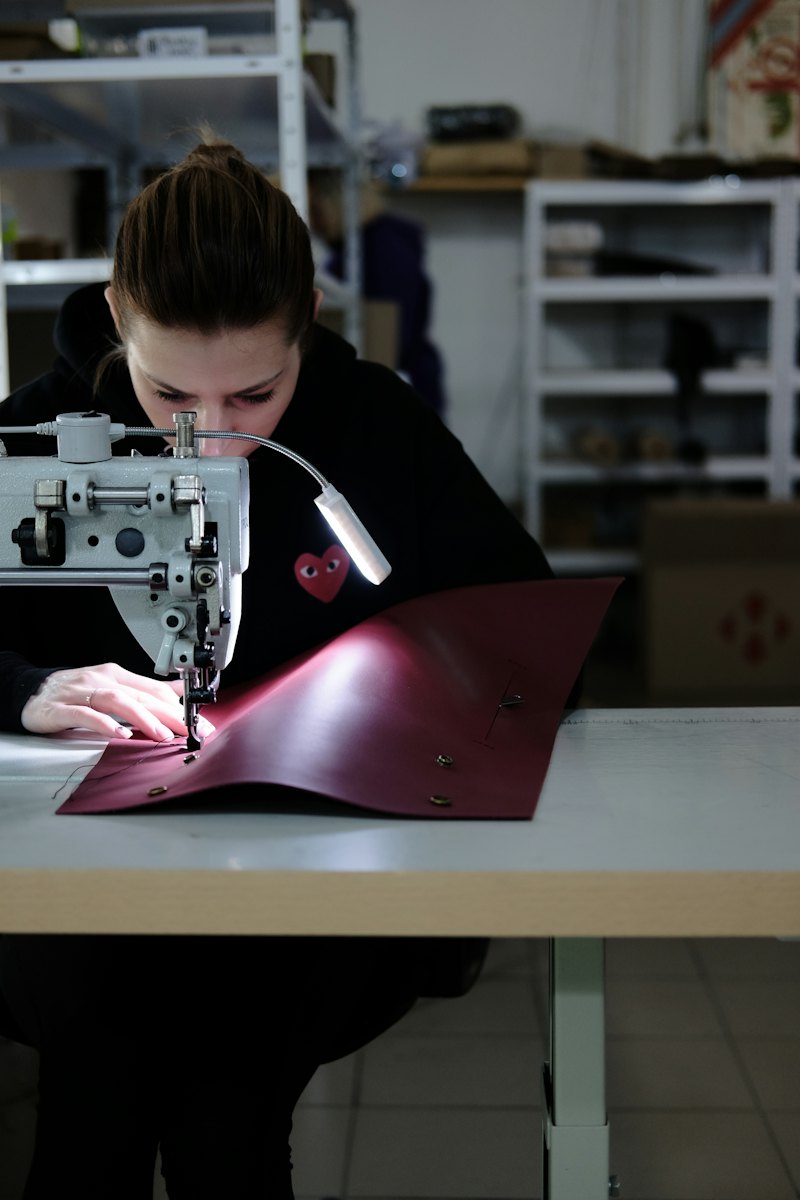 Upholstery being sewn on an industrial machine
