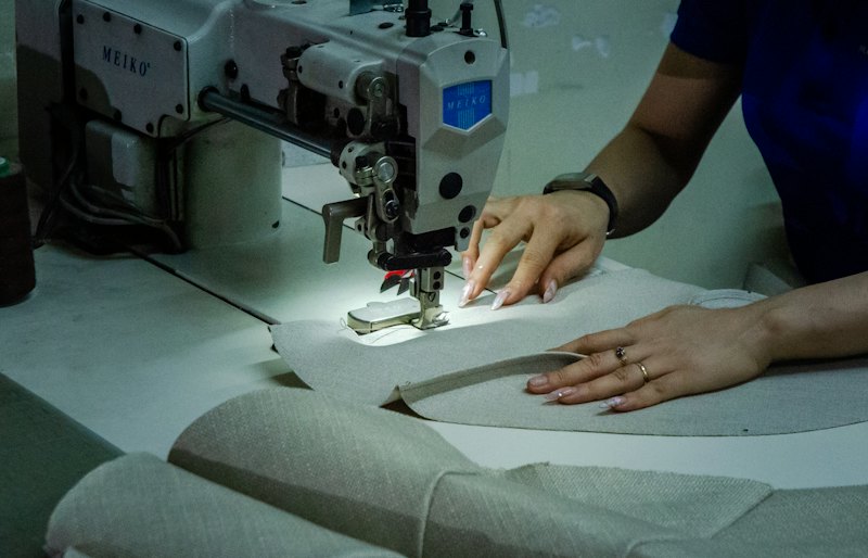 Canvas being stitched on an industrial sewing machine
